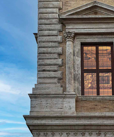 A detail of Palazzo Farnese, an architectural jewel that is a treasure trove of art and politics  in the Eternal City